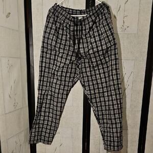 Black and White Pajama Pants with Checkered Design and Elastic Waistband